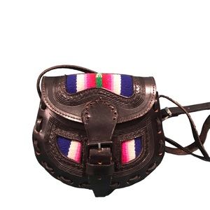 vintage leather black crossbody bag / Adjustable Strap